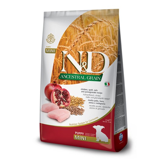 N&D Dog Low Grain Chicken & Pomegranate Puppy Mini για κουτάβια και θηλυκές σκύλες σε κύηση ή γαλουχία. 2,5κ