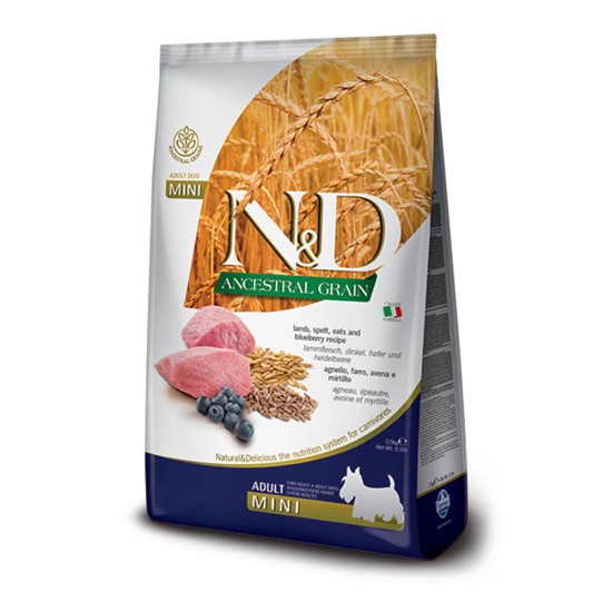 Farmina N&D Ancestral Grain Adult Mini 2.5kg Ξηρά Τροφή με Λίγα Σιτηρά για Ενήλικους Σκύλους Μικρόσωμων Φυλών με Αρνί