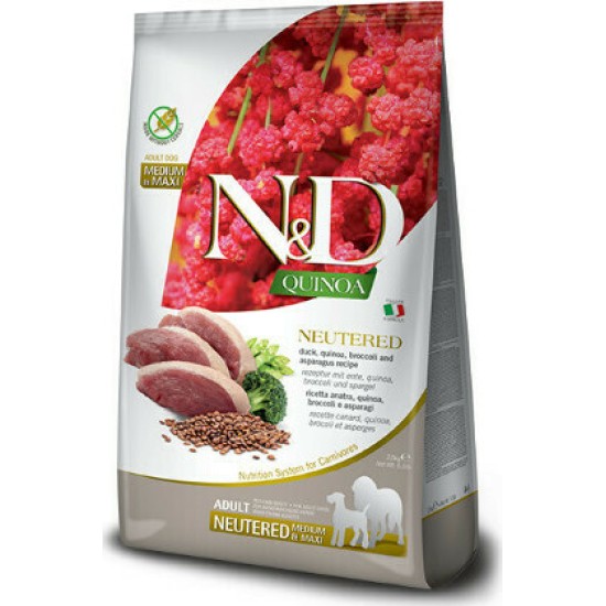 Farmina N&D Quinoa Neutered Medium/Maxi 2.5kg Ξηρά Τροφή χωρίς Σιτηρά για Ενήλικους Στειρωμένους Σκύλους Μεσαίων & Μεγαλόσωμων Φυλών με Πάπια